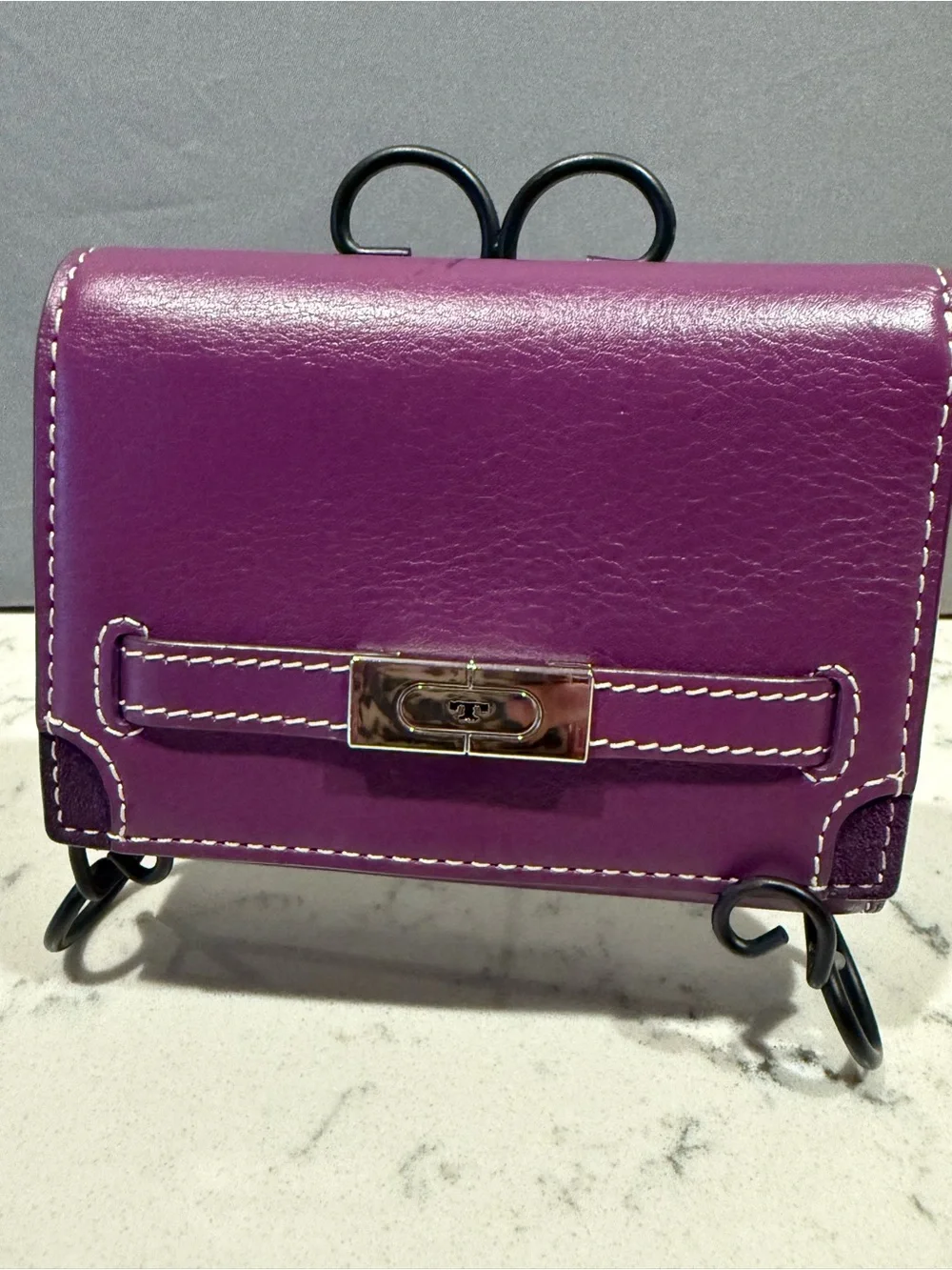 Purple Leather Turnlock Wallet